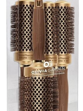 Olivia Garden Gold Round NanoThermic Hair Brush Set - Brown/Gold
